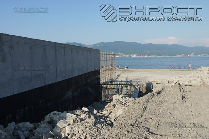 Применение стеклопластиковой арматуры "ROCKBAR" в строительстве опорной стены берегоукрепления, г. Новороссийск.